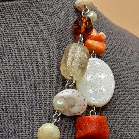 Chico's Shell Faux Pearl Stone Beaded Necklace, Two Strands, 20 Inches - Picture 8 of 11